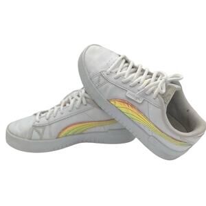 Puma Jada Jr Holigraphic Leather Low Top Athletic Sneaker White Girl's Sz 4